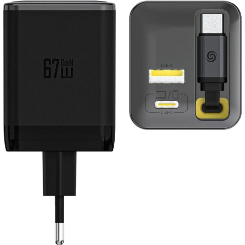 Ładowarka sieciowa Dudao A67EU GaN 67W z wbudowanym zwijanym kablem USB-C Power Delivery Quick Charge czarna Ładowarka sieciowa Dudao A67EU GaN 67W z wbudowanym zwijanym kablem USB-C Power Delivery Quick Charge czarna