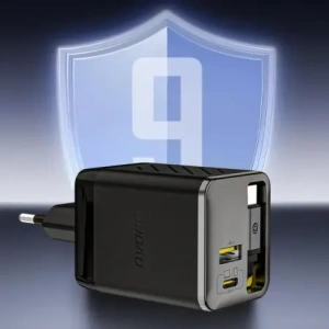 Ładowarka sieciowa Dudao A67EU GaN 67W z wbudowanym zwijanym kablem USB-C Power Delivery Quick Charge czarna