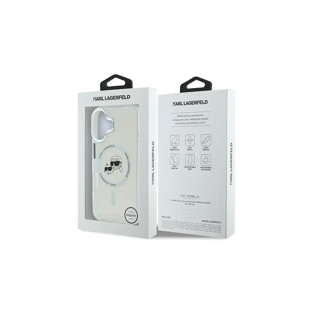Etui Karl Lagerfeld do Apple iPhone 16 hardcase IML Metal Karl&Choupette Head MagSafe biały