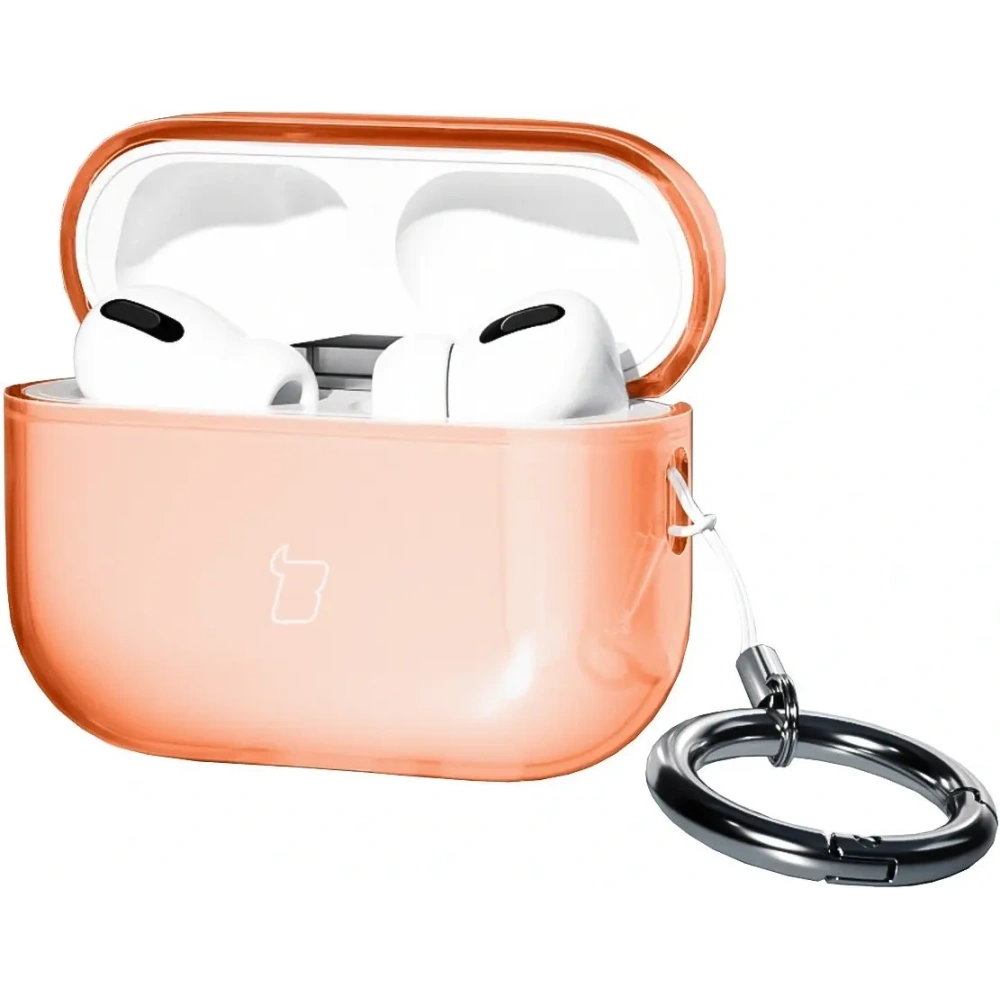 Elastyczne etui z karabińczykiem Bizon Case Headphone Clear do Apple AirPods Pro 3 pomarańczowe