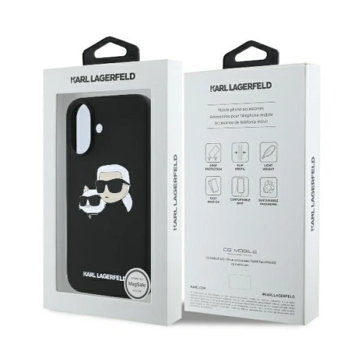 Etui Karl Lagerfeld do Apple iPhone 16 hardcase Silicone Double Heads Print MagSafe czarny