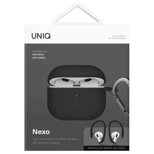 Etui UNIQ Nexo do Apple AirPods 4 + Ear Hooks Silicone czarny/black Etui UNIQ Nexo do Apple AirPods 4 + Ear Hooks Silicone czarny/black
