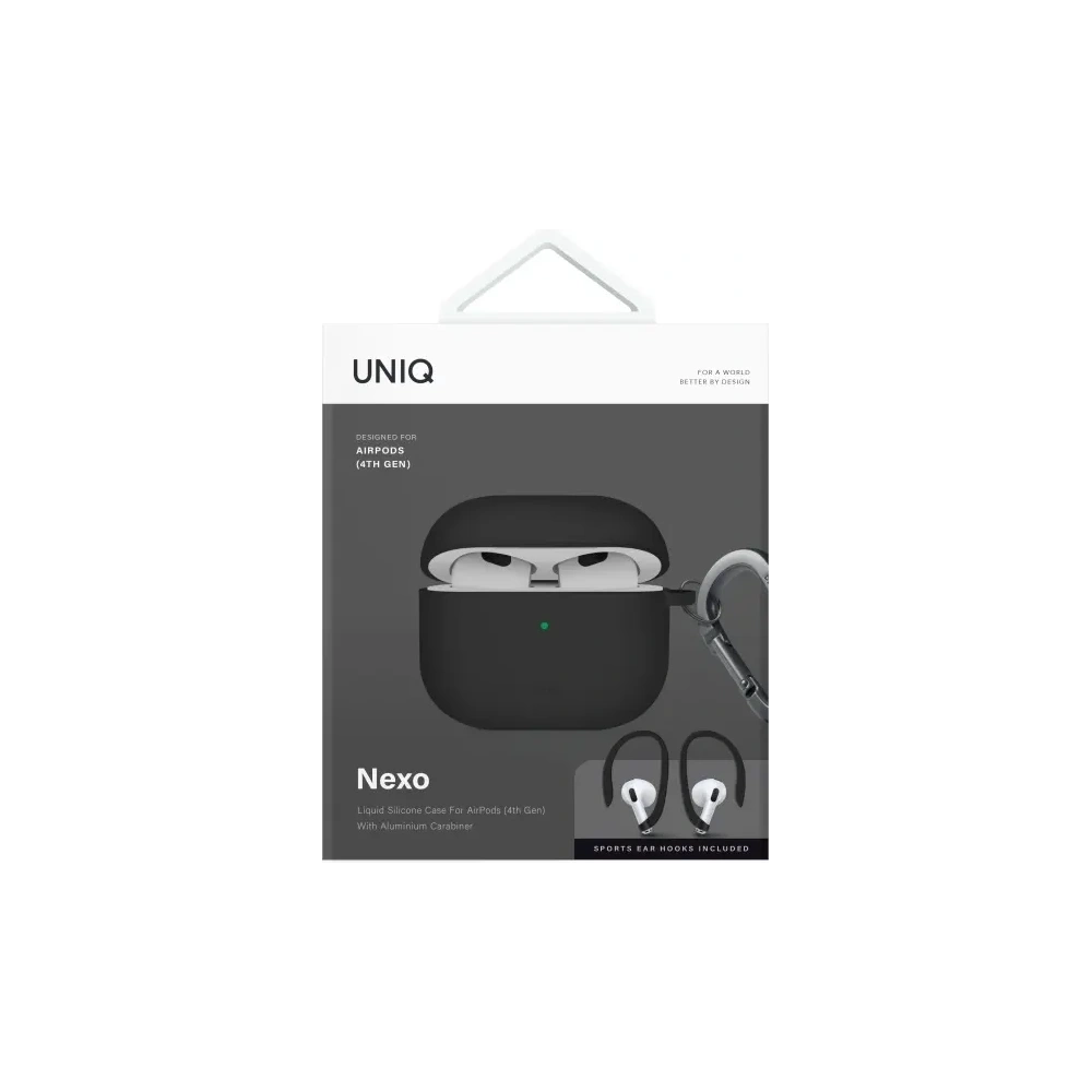 Etui UNIQ Nexo do Apple AirPods 4 + Ear Hooks Silicone czarny/black