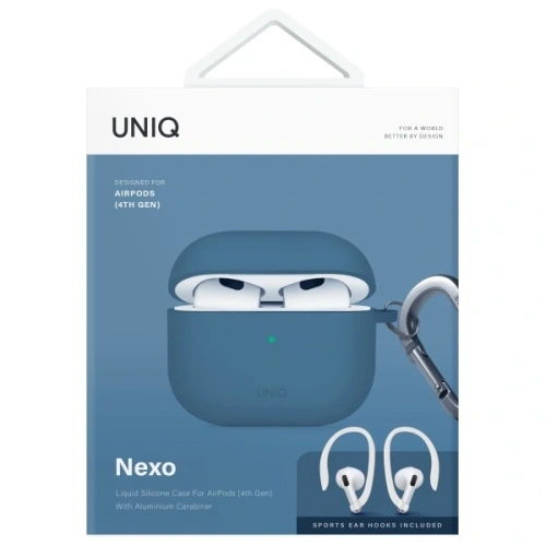 Etui UNIQ Nexo do Apple AirPods 4 + Ear Hooks Silicone niebieski/pacific blue Etui UNIQ Nexo do Apple AirPods 4 + Ear Hooks Silicone niebieski/pacific blue