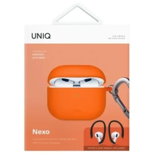 Etui UNIQ Nexo do Apple AirPods 4 + Ear Hooks Silicone pomarańczowy/volt orange Etui UNIQ Nexo do Apple AirPods 4 + Ear Hooks Silicone pomarańczowy/volt orange