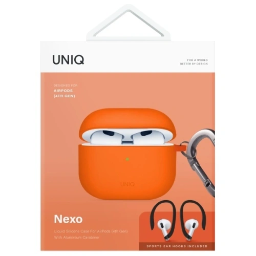 Etui UNIQ Nexo do Apple AirPods 4 + Ear Hooks Silicone pomarańczowy/volt orange Etui UNIQ Nexo do Apple AirPods 4 + Ear Hooks Silicone pomarańczowy/volt orange
