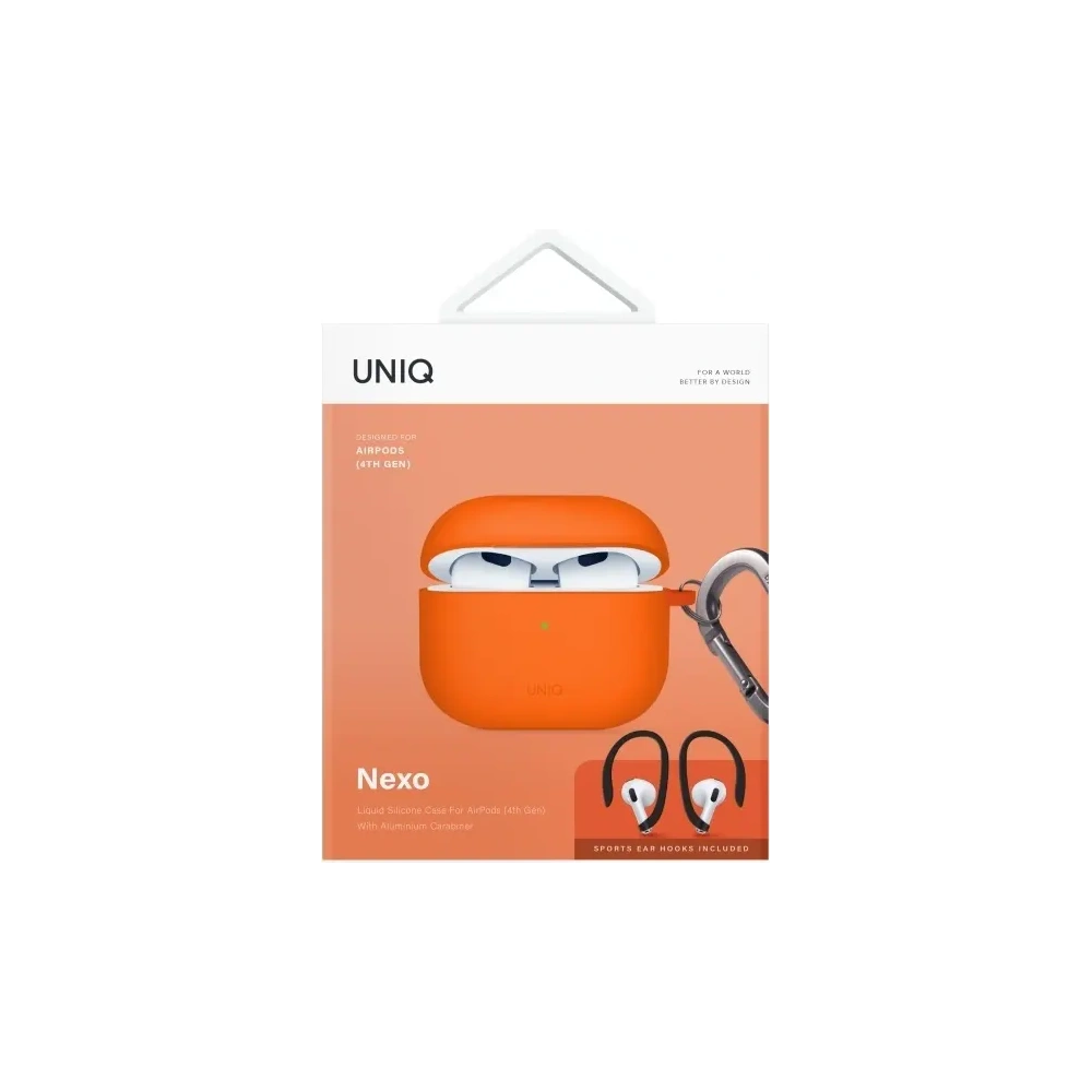 Etui UNIQ Nexo do Apple AirPods 4 + Ear Hooks Silicone pomarańczowy/volt orange