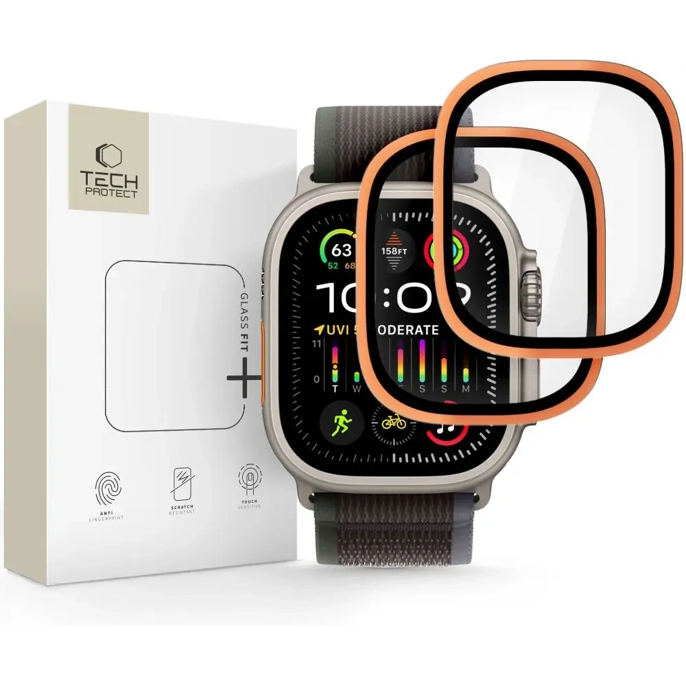 Szkło hartowane Tech-Protect Glass Ring do Apple Watch Ultra 1 / 2 / 3 49mm Cosmic Orange [2 PACK]