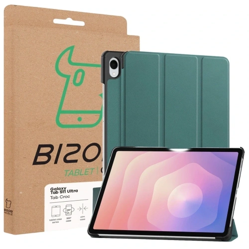 Etui z klapką Bizon Case Tab Croc do Samsung Galaxy Tab S11 Ultra ciemnozielone Etui z klapką Bizon Case Tab Croc do Samsung Galaxy Tab S11 Ultra ciemnozielone