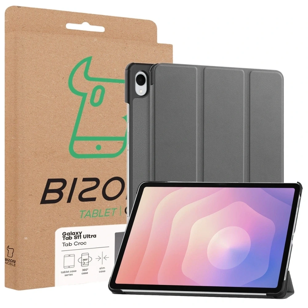Etui z klapką Bizon Case Tab Croc do Samsung Galaxy Tab S11 Ultra szare
