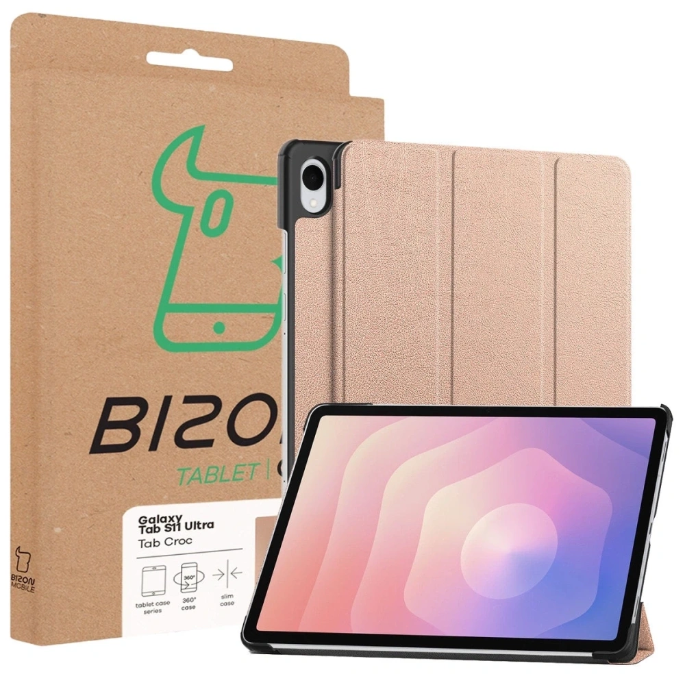 Etui z klapką Bizon Case Tab Croc do Samsung Galaxy Tab S11 Ultra różowozłote