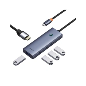 HUB 5w1 Baseus UltraJoy 5-Port USB-C / HDMI4K@30Hz, 4xUSB-A 3.0 Szary HUB 5w1 Baseus UltraJoy 5-Port USB-C / HDMI4K@30Hz, 4xUSB-A 3.0 Szary