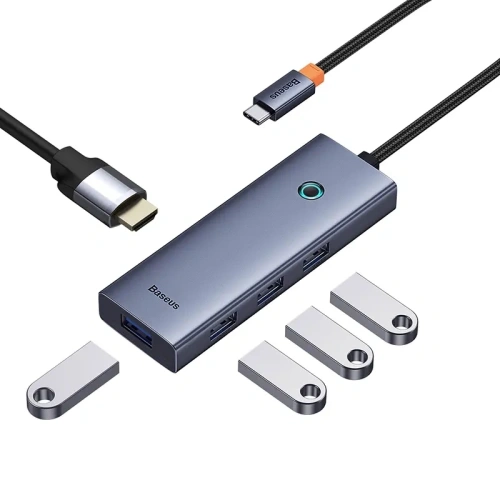 HUB 5w1 Baseus UltraJoy 5-Port USB-C / HDMI4K@30Hz, 4xUSB-A 3.0 Szary HUB 5w1 Baseus UltraJoy 5-Port USB-C / HDMI4K@30Hz, 4xUSB-A 3.0 Szary