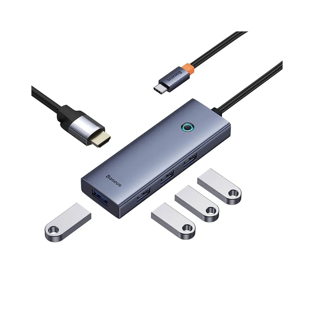 HUB 5w1 Baseus UltraJoy 5-Port USB-C / HDMI4K@30Hz, 4xUSB-A 3.0 Szary