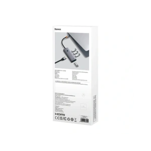 HUB 5w1 Baseus UltraJoy 5-Port USB-C / HDMI4K@30Hz, 4xUSB-A 3.0 Szary HUB 5w1 Baseus UltraJoy 5-Port USB-C / HDMI4K@30Hz, 4xUSB-A 3.0 Szary