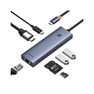 HUB 7w1 Baseus UltraJoy 7-Port USB-C / HDMI4K@30Hz, 2xUSB-A 3.0, USB-C PD, RJ45, SD/TF3.0 HUB 7w1 Baseus UltraJoy 7-Port USB-C / HDMI4K@30Hz, 2xUSB-A 3.0, USB-C PD, RJ45, SD/TF3.0
