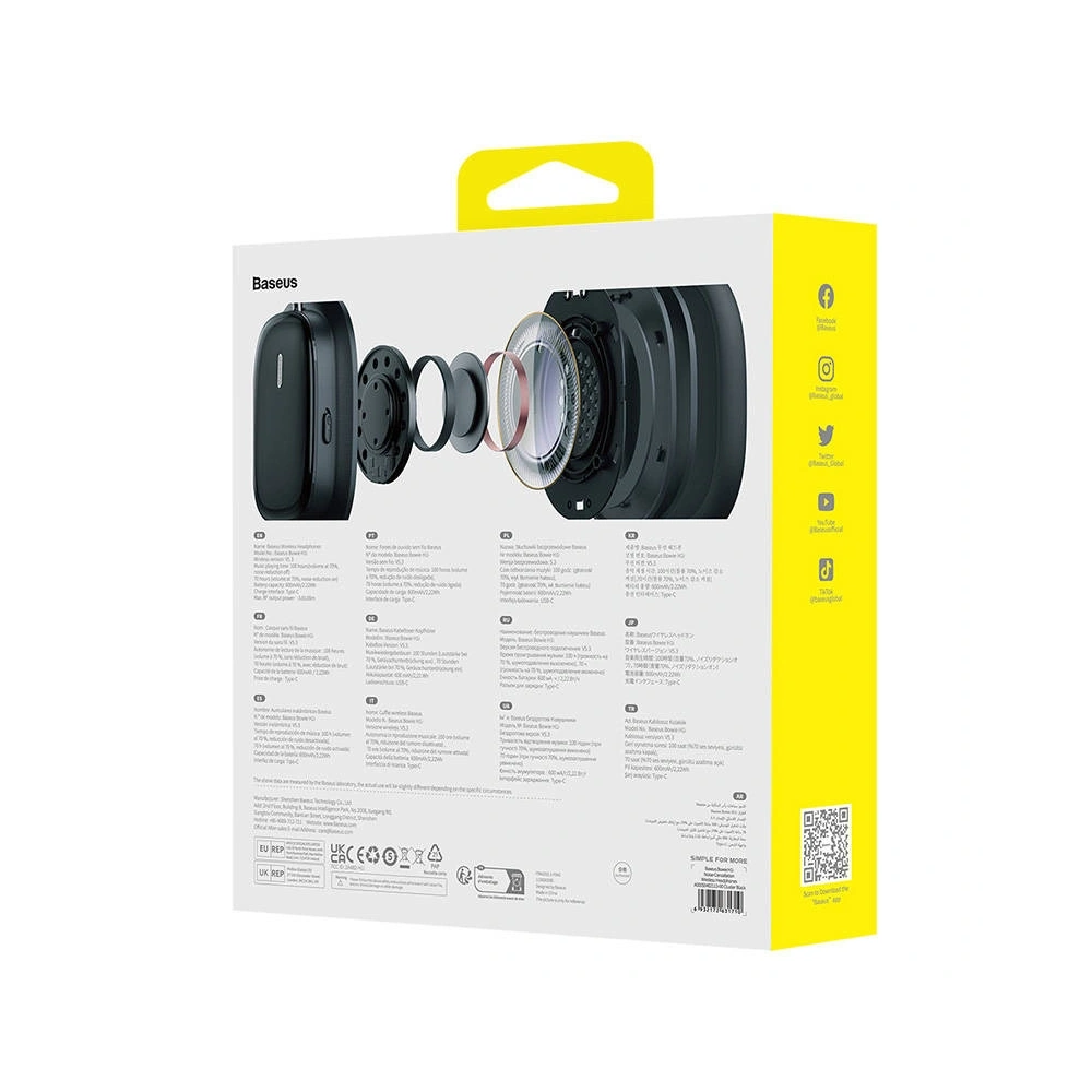 Bezprzewodowe słuchawki nauszne Baseus Bowie H1i ANC Bluetooth 5.3 (czarne)