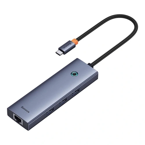 HUB 6w1 Baseus UltraJoy USB-C / HDMI4K@30Hz, 3xUSB-A 3.0+ USB-C PD+RJ45 (szary) HUB 6w1 Baseus UltraJoy USB-C / HDMI4K@30Hz, 3xUSB-A 3.0+ USB-C PD+RJ45 (szary)