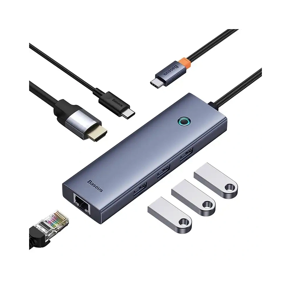 HUB 6w1 Baseus UltraJoy USB-C / HDMI4K@30Hz, 3xUSB-A 3.0+ USB-C PD+RJ45 (szary)