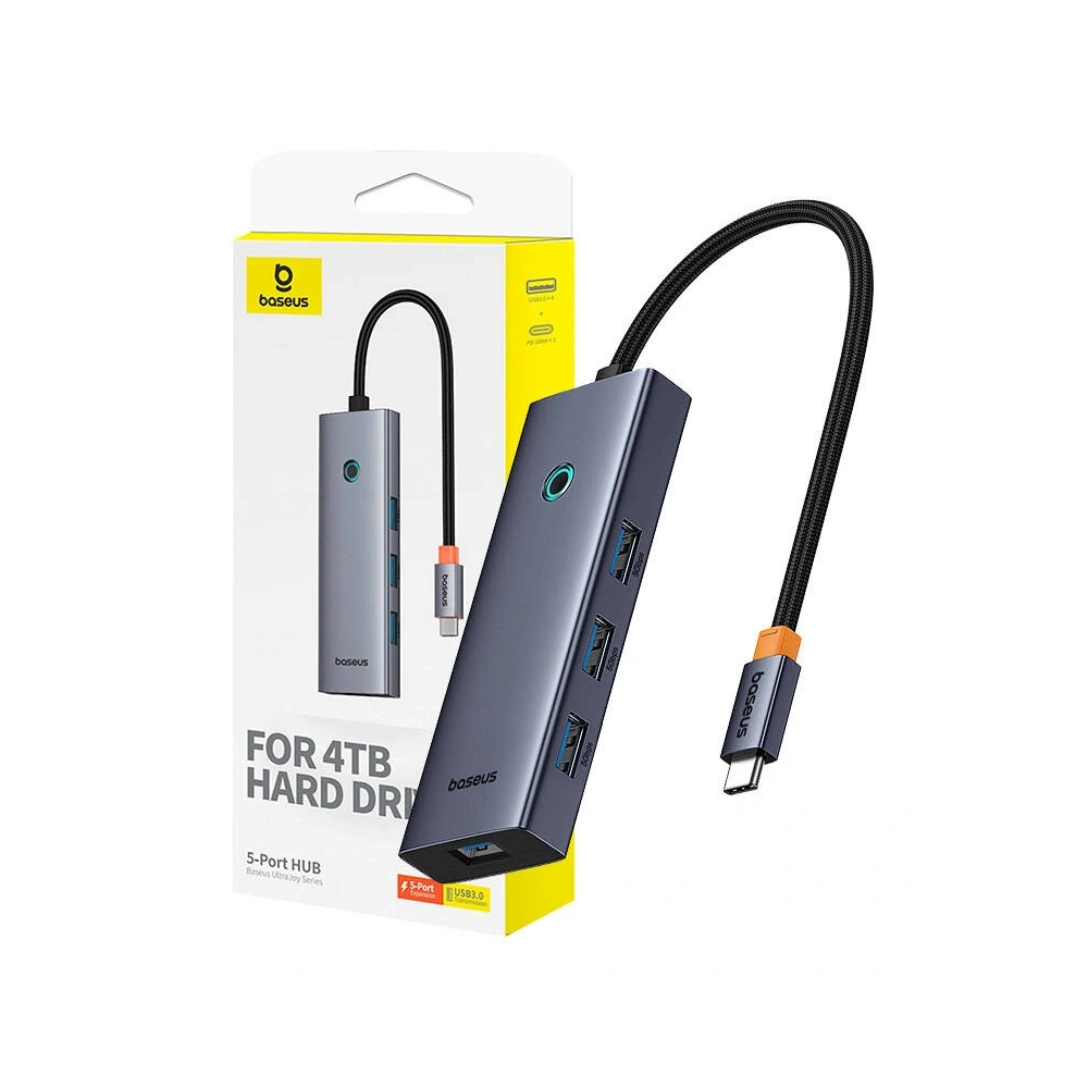 HUB 5w1 Baseus UltraJoy 5-Port USB-C / 4xUSB-A 3.0, USB-C PD Szary