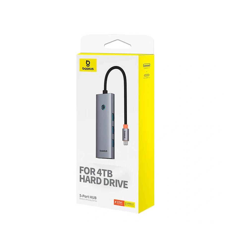 HUB 5w1 Baseus UltraJoy 5-Port USB-C / 4xUSB-A 3.0, USB-C PD Szary