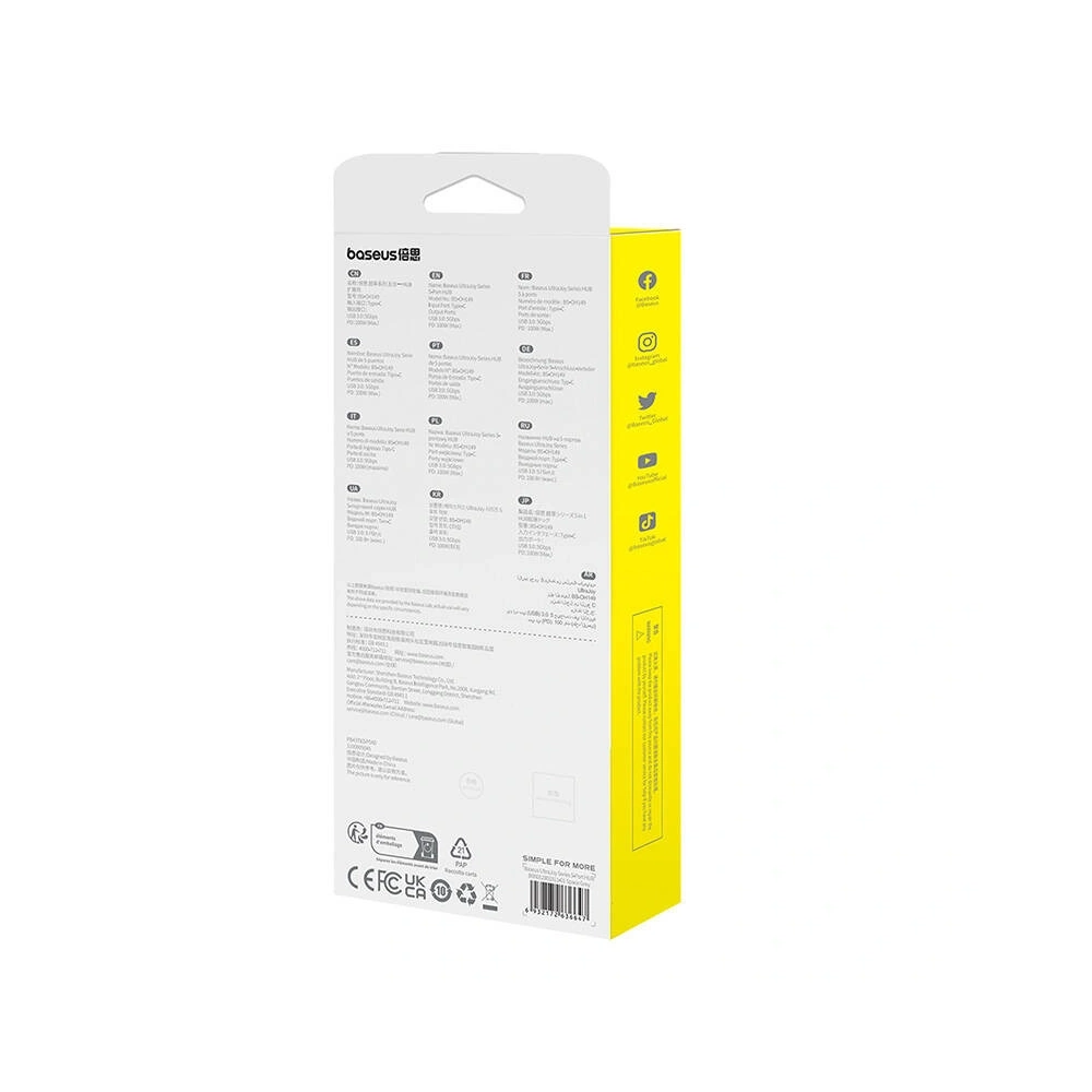 HUB 5w1 Baseus UltraJoy 5-Port USB-C / 4xUSB-A 3.0, USB-C PD Szary