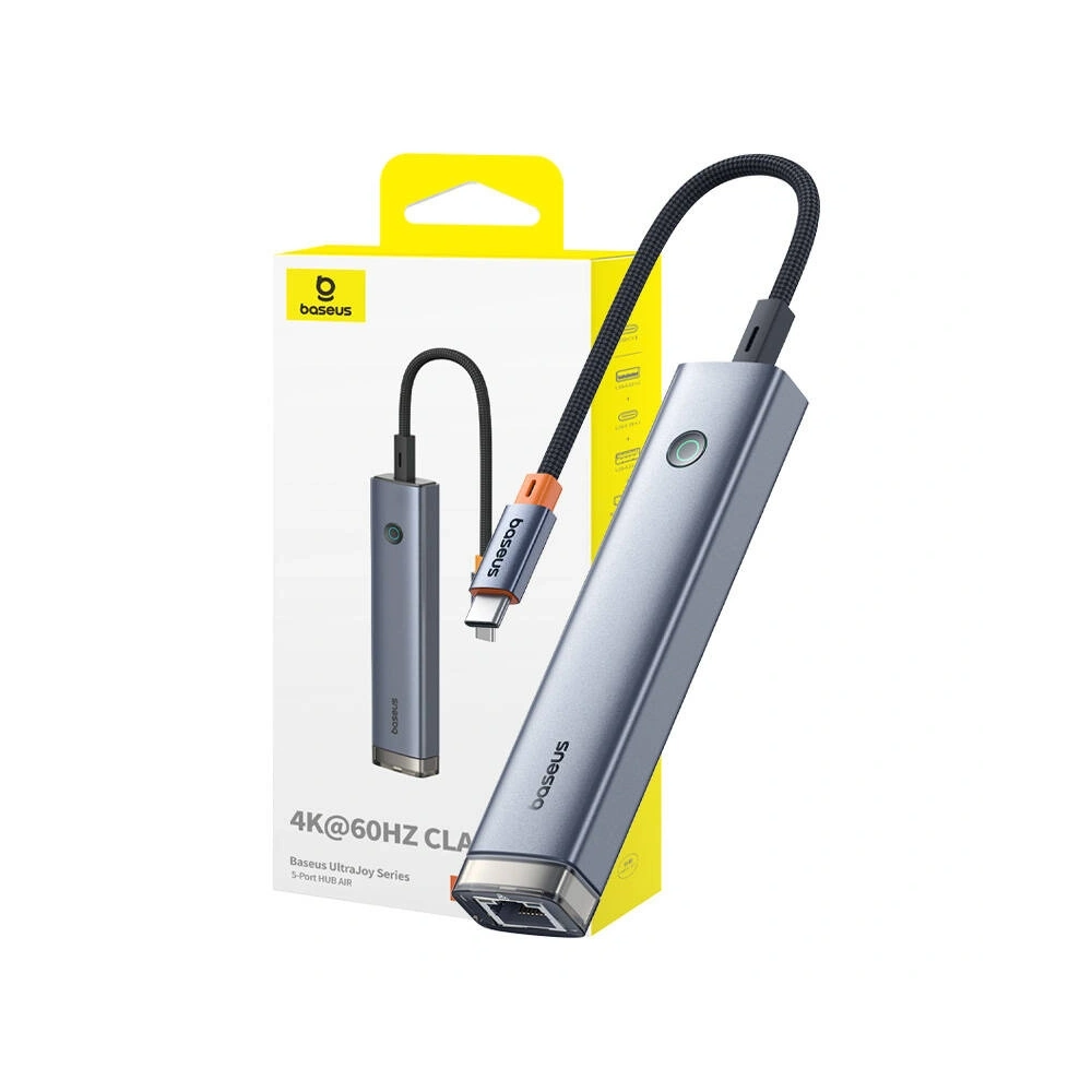 HUB 5w1 Baseus Ultra Joy USB-C / HDMI 2xUSB3.0, USB-C PD, RJ45 (szary)