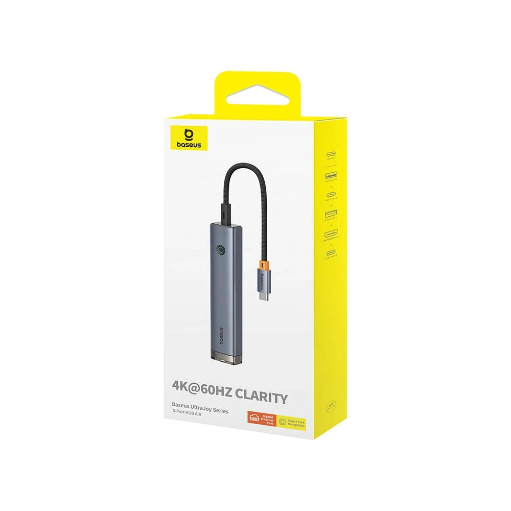 HUB 5w1 Baseus Ultra Joy USB-C / HDMI 2xUSB3.0, USB-C PD, RJ45 (szary)