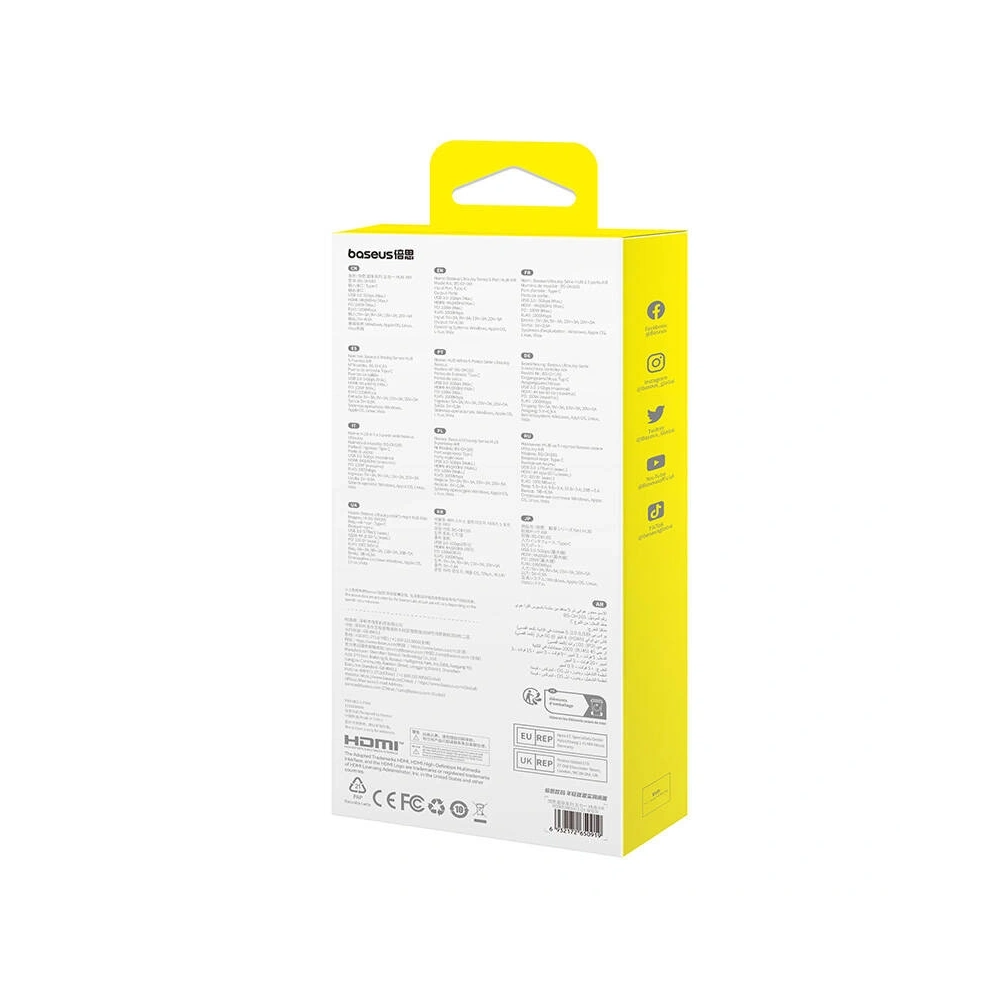 HUB 5w1 Baseus Ultra Joy USB-C / HDMI 2xUSB3.0, USB-C PD, RJ45 (szary)