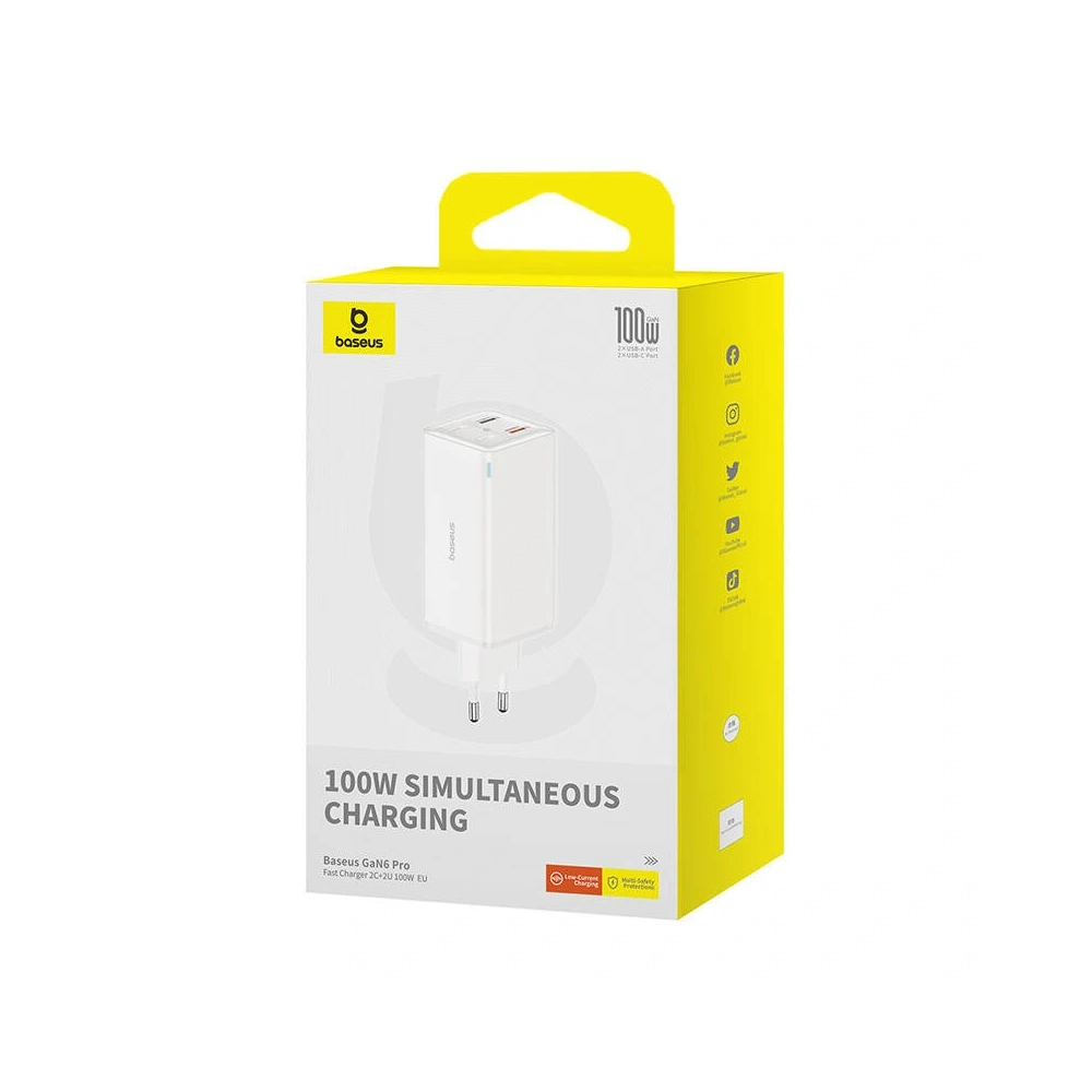 Ładowarka sieciowa Baseus GaN6 Pro 2xUSB-C, 2xUSB-A 100W (biała)