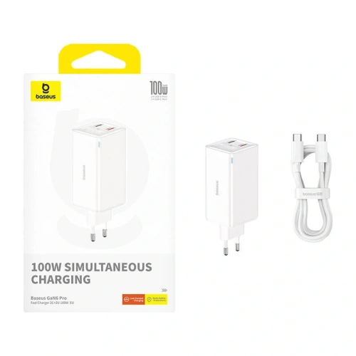 Ładowarka sieciowa Baseus GaN6 Pro 2xUSB-C, 2xUSB-A 100W (biała)