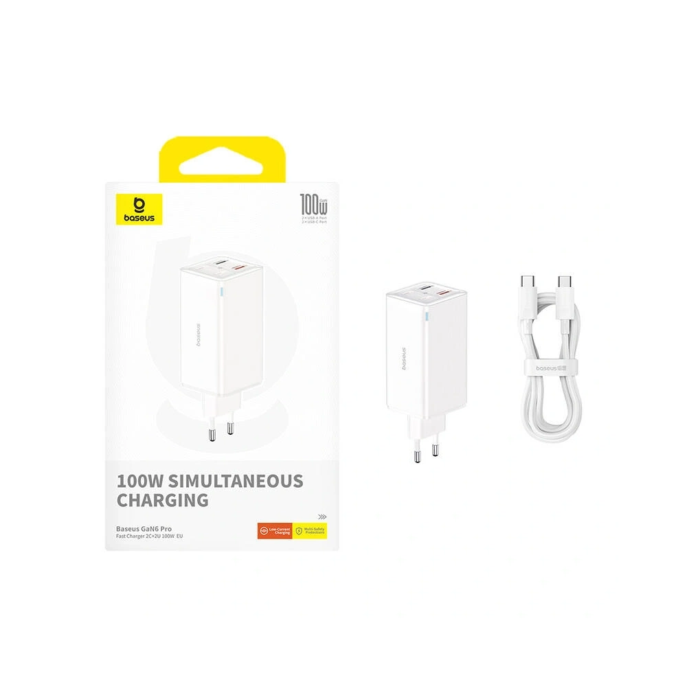Ładowarka sieciowa Baseus GaN6 Pro 2xUSB-C, 2xUSB-A 100W (biała)