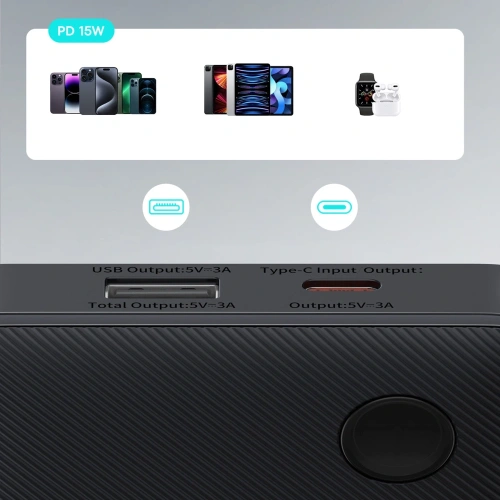 Powerbank Baseus Airpow Lite 10000mAh 15W z kablem Baseus Simple USB-C 30cm czarny