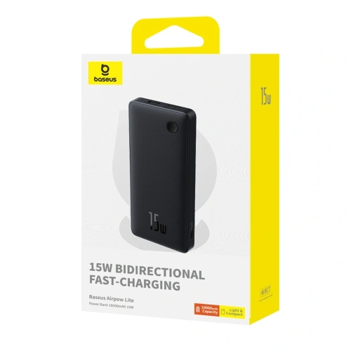 Powerbank Baseus Airpow Lite 10000mAh 15W z kablem Baseus Simple USB-C 30cm czarny