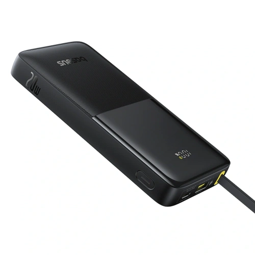 Powerbank Baseus Bipow 2 10000mah 20W z cyfrowym wyświetlaczem + wbudowany kabel USB-C czarny
