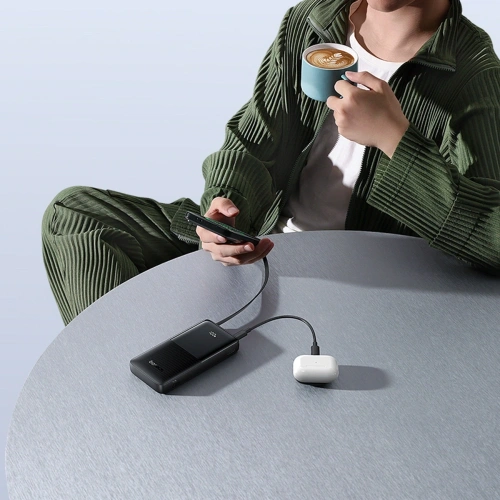 Powerbank Baseus Bipow 2 10000mah 20W z cyfrowym wyświetlaczem + wbudowany kabel USB-C czarny