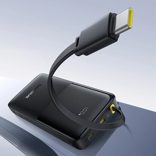 Powerbank Baseus Bipow 2 10000mah 20W z cyfrowym wyświetlaczem + wbudowany kabel USB-C czarny