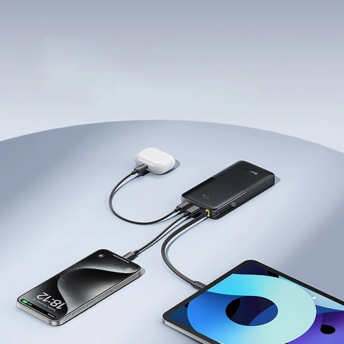 Powerbank Baseus Bipow 2 10000mah 20W z cyfrowym wyświetlaczem + wbudowany kabel USB-C czarny