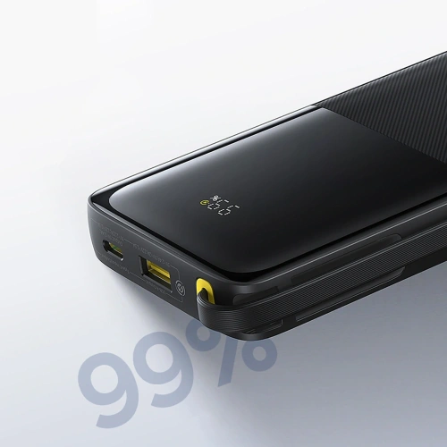 Powerbank Baseus Bipow 2 10000mah 20W z cyfrowym wyświetlaczem + wbudowany kabel USB-C czarny