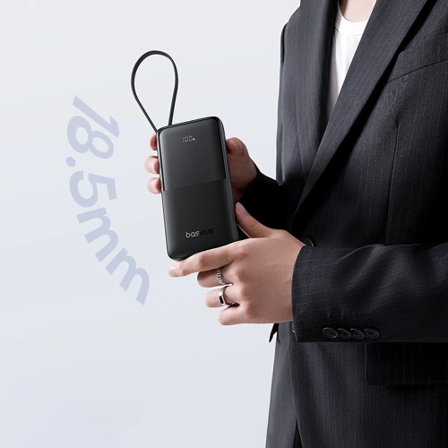 Powerbank Baseus Bipow 2 10000mah 20W z cyfrowym wyświetlaczem + wbudowany kabel USB-C czarny
