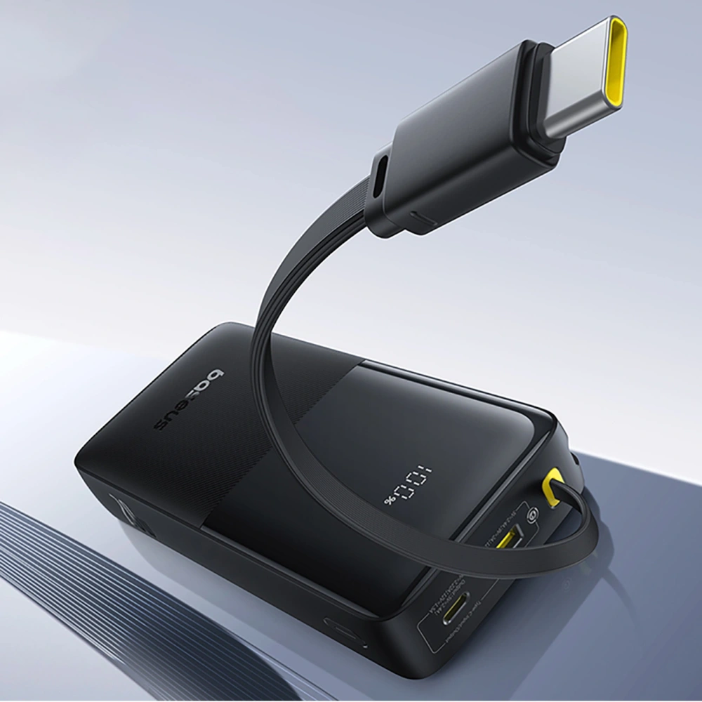 Powerbank Baseus Bipow 2 20000mah 20W z cyfrowym wyświetlaczem + wbudowany kabel USB-C czarny