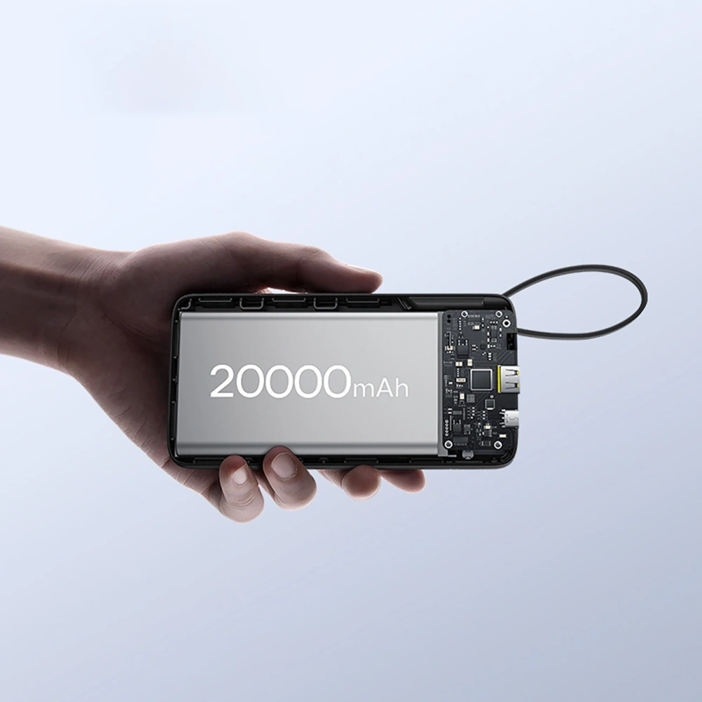 Powerbank Baseus Bipow 2 20000mah 20W z cyfrowym wyświetlaczem + wbudowany kabel USB-C czarny