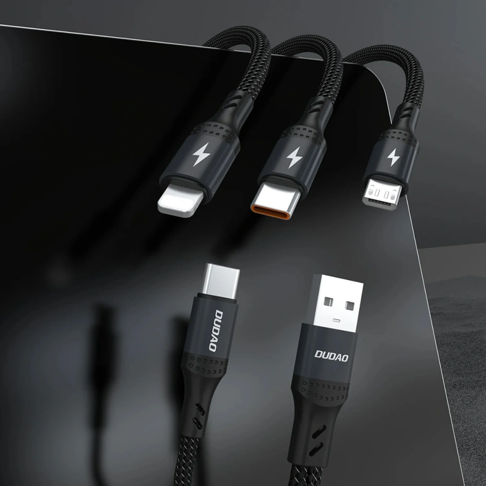 Kabel Dudao L3W USB-A / USB-C do Lightning / USB-C / MicroUSB 66W czarny