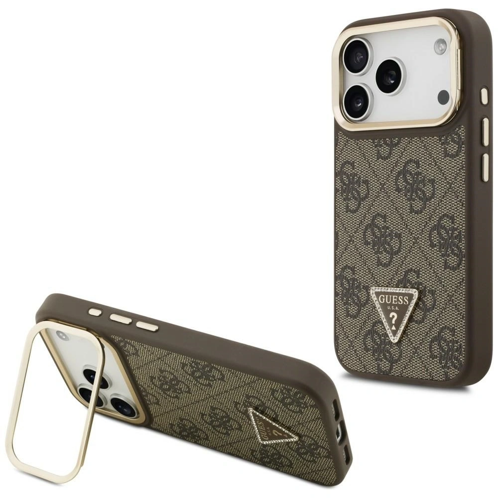 Etui Guess 4G PU Triangle Logo & Stand Camera Magsafe do Apple iPhone 17 Pro brązowy