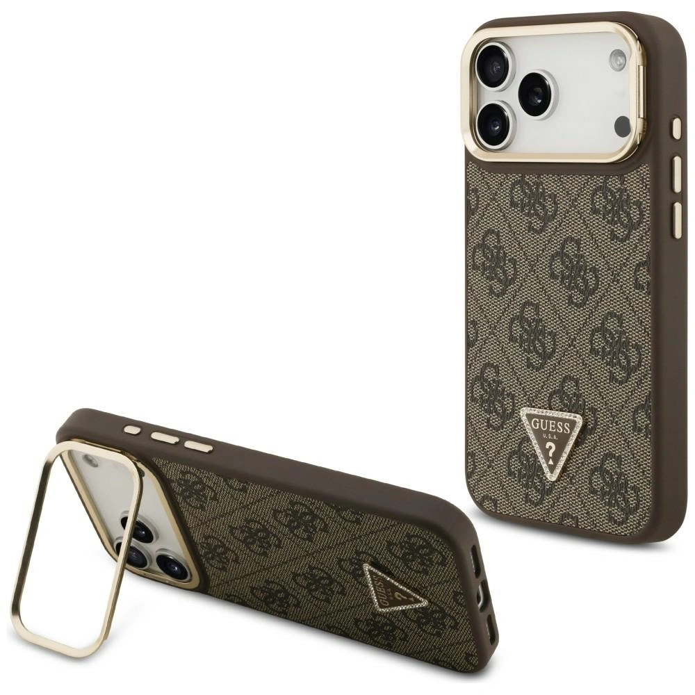 Etui Guess 4G PU Triangle Logo & Stand Camera Magsafe do Apple iPhone 17 Pro Max brązowy