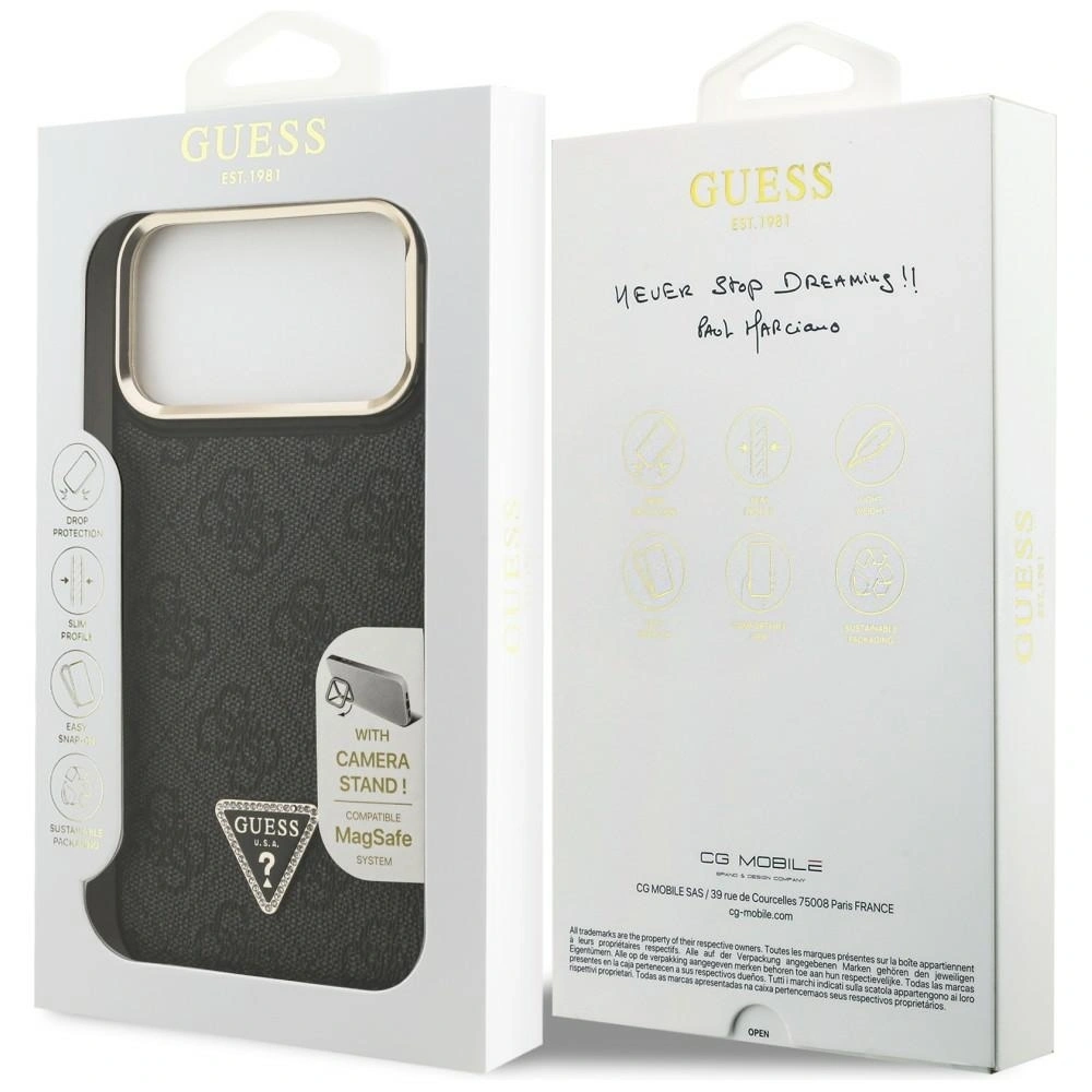 Etui Guess 4G PU Triangle Logo & Stand Camera Magsafe do Apple iPhone 17 Pro Max czarny