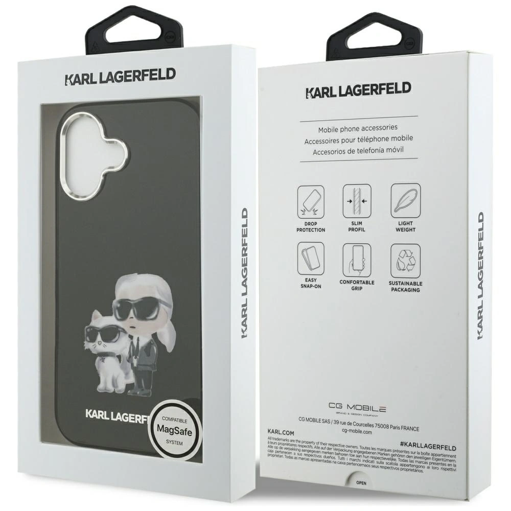 Etui Karl Lagerfeld IML Aquarelle Karl & Choupette & Logo MagSafe do Apple iPhone 17 czarny