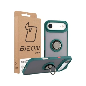 Etui z uchwytem na palec Bizon Case Hybrid Ring do Apple iPhone Air przydymione z ciemnozieloną ramką