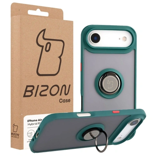 Etui z uchwytem na palec Bizon Case Hybrid Ring do Apple iPhone Air przydymione z ciemnozieloną ramką