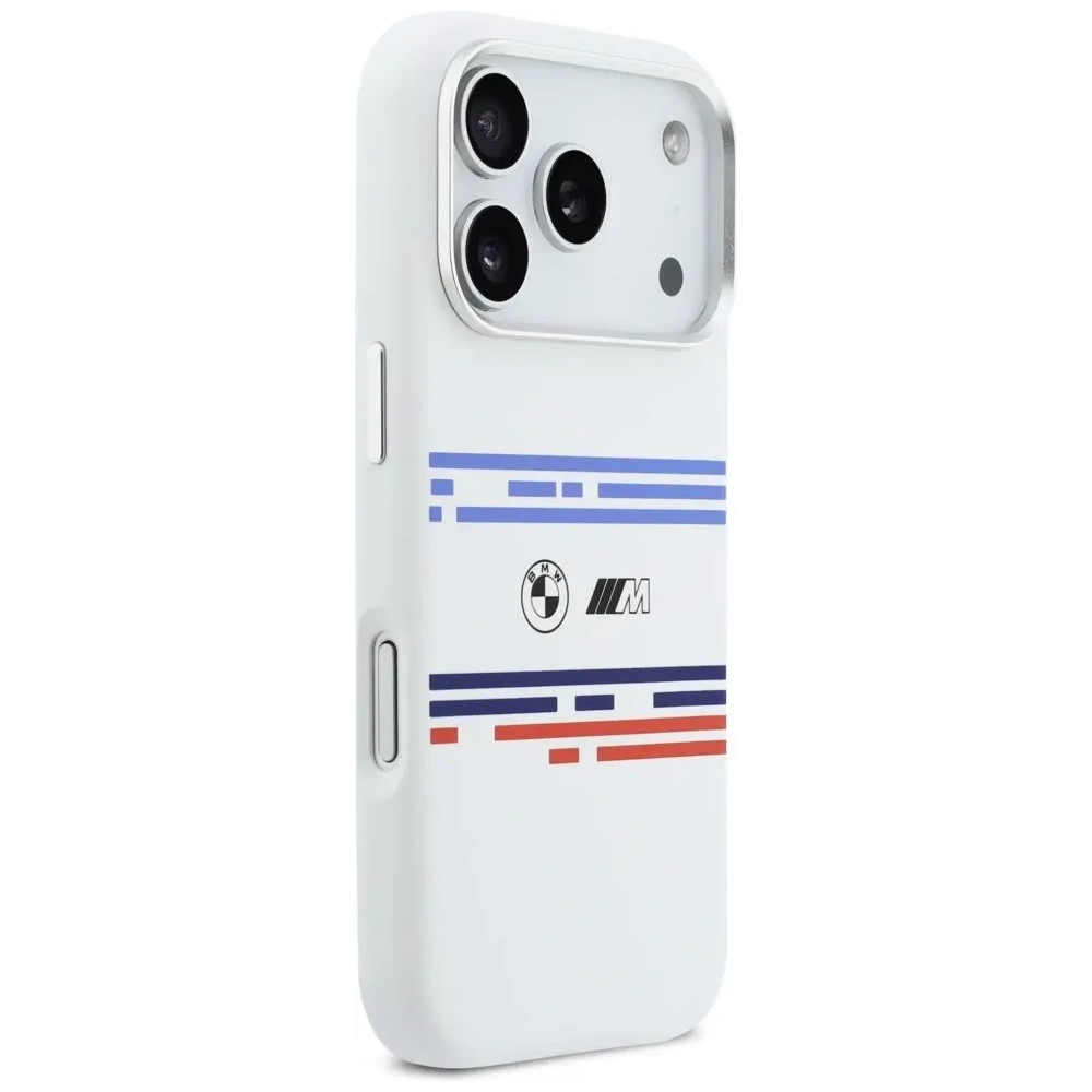 Etui BMW M Silicon Horizontal Line MagSafe do Apple iPhone 17 Pro biały